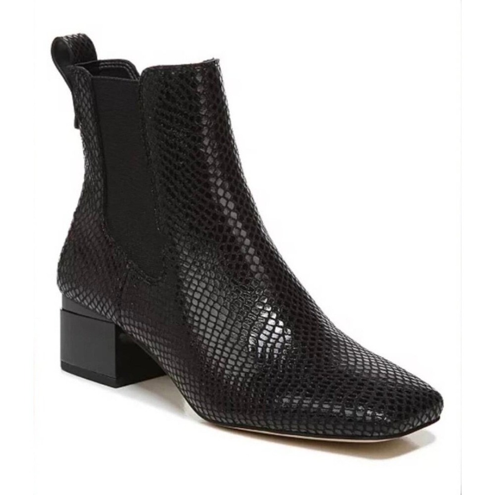 Franco Sarto Waxton Black Embossed Snake Print Square Toe Ankle Boots 9.5M